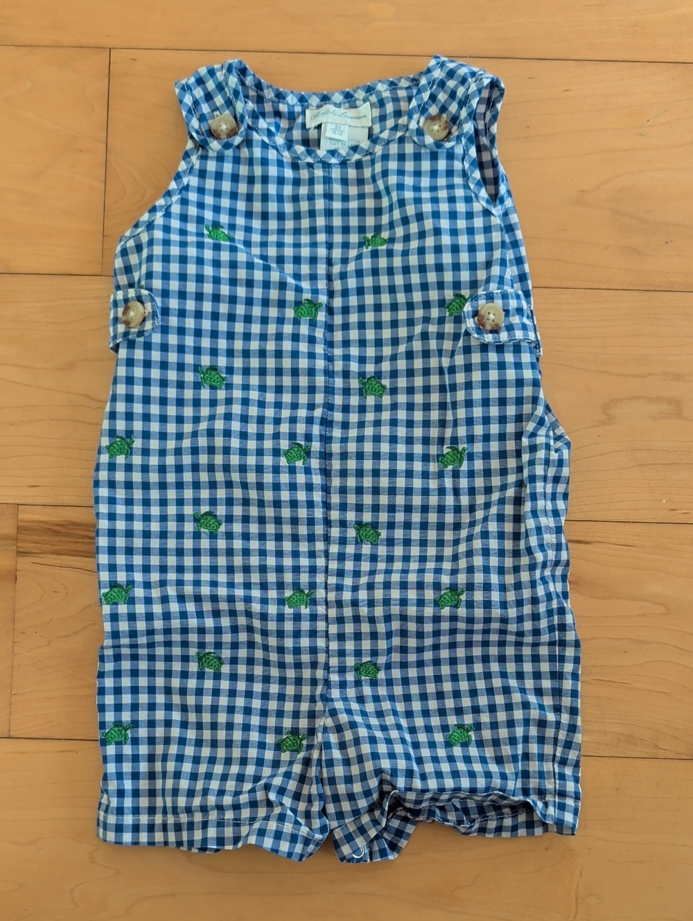 Ralph Lauren Blue Gingham Embroidered Turtle Romper